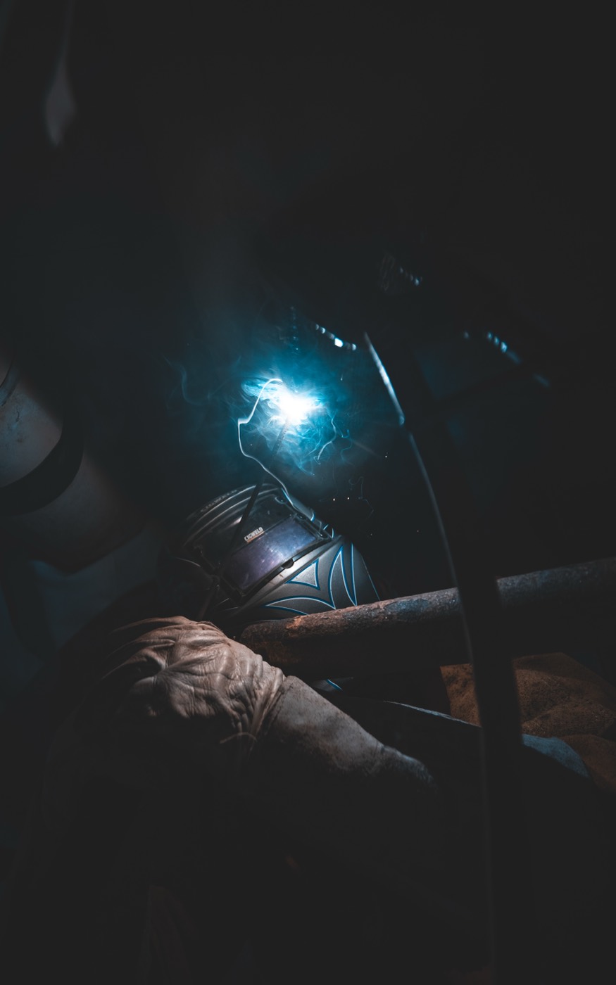 Bright welding arc in the dark